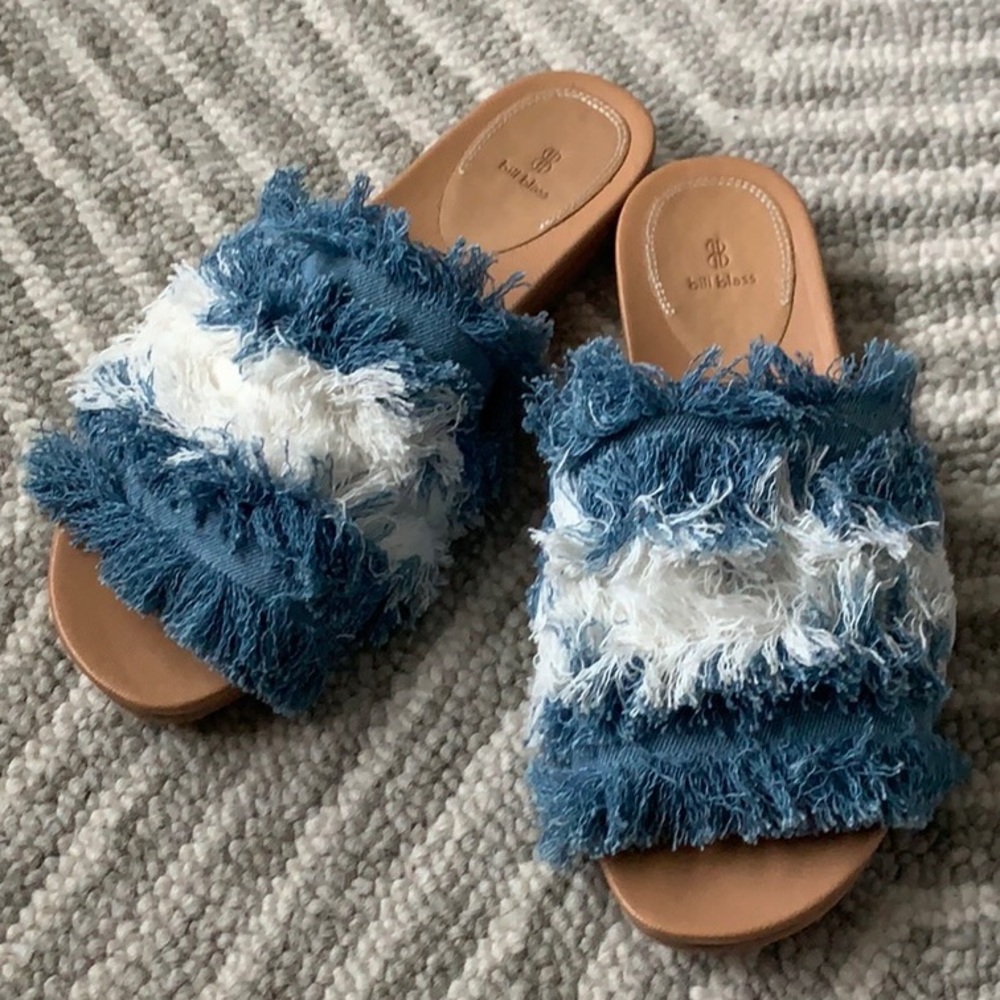 Anthropologie Blue Fringe Sandals